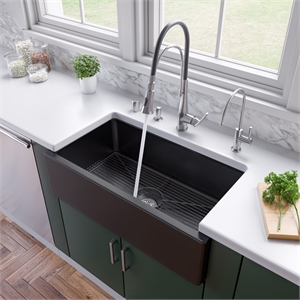 Pemberley Row Fireclay Black Gloss Farm Sink Rectangular Reversible 33.125&quot x 18.125&quot Unassembled