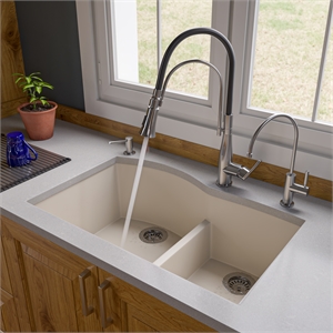 Pemberly Row Biscuit 33&quot Double Bowl Undermount Granite Composite Kitchen Sink