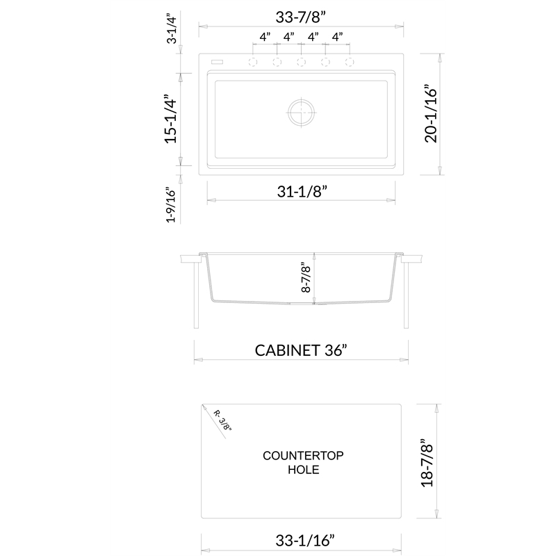 Pemberly Row Granite Composite Workstation Single Bowl Drop Sink w/ Accessories