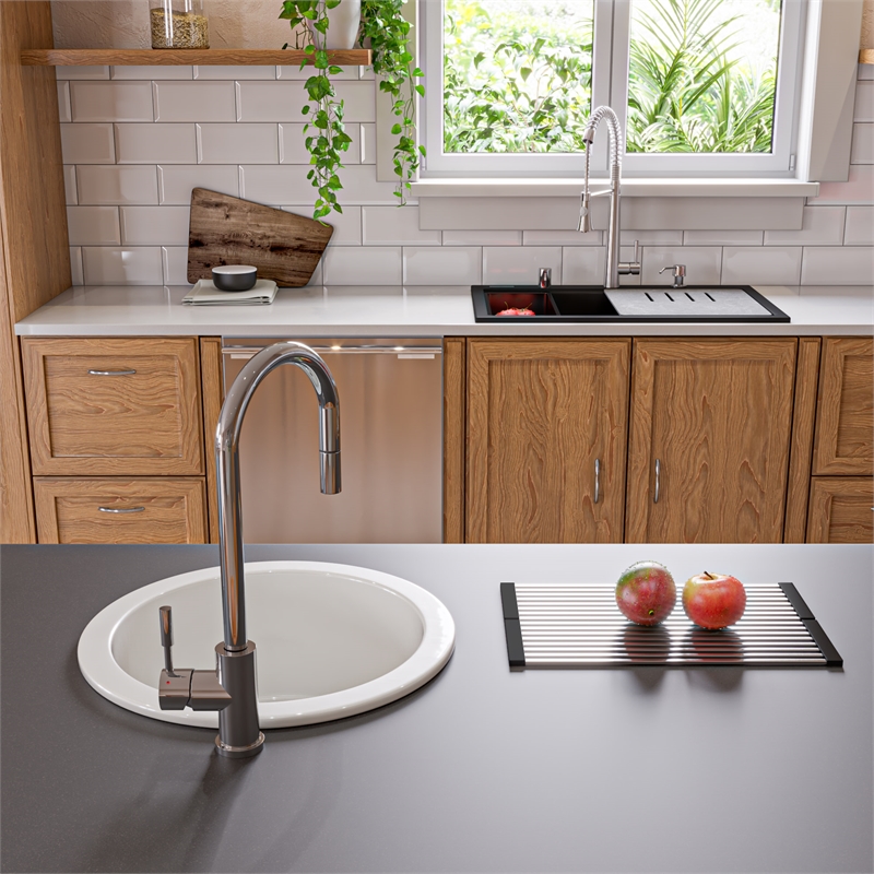 Pemberly Row Granite Composite Workstation Single Bowl Drop Sink w/ Accessories