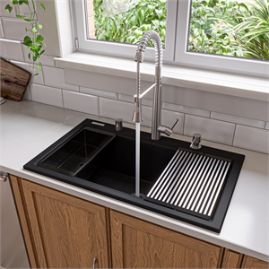 Pemberly Row Granite Composite Workstation Single Bowl Drop Sink w/ Accessories