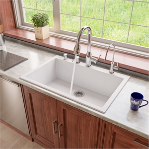 Pemberly Row White 33&quot Single Bowl Drop In Granite Composite Kitchen Sink