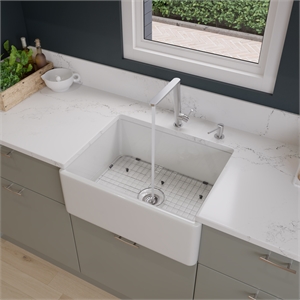 Pemberly Row White 26&quot Contemporary Smooth Apron Fireclay Farmhouse Kitchen Sink
