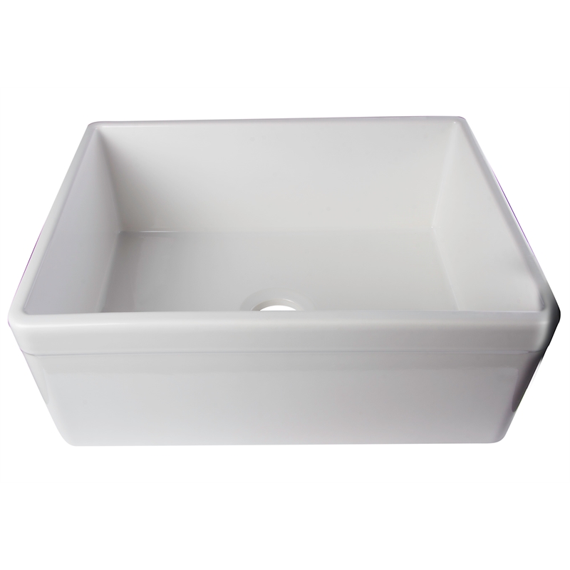 Pemberly Row Decorative Lip Apron Single Bowl Fireclay Farmhouse Kitchen Sink