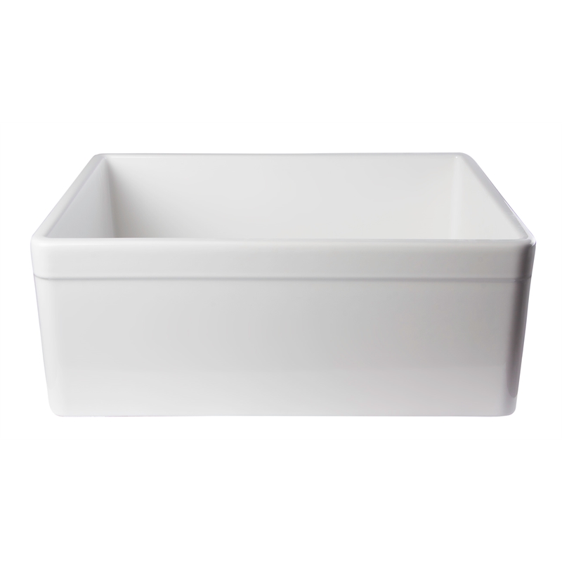 Pemberly Row Decorative Lip Apron Single Bowl Fireclay Farmhouse Kitchen Sink