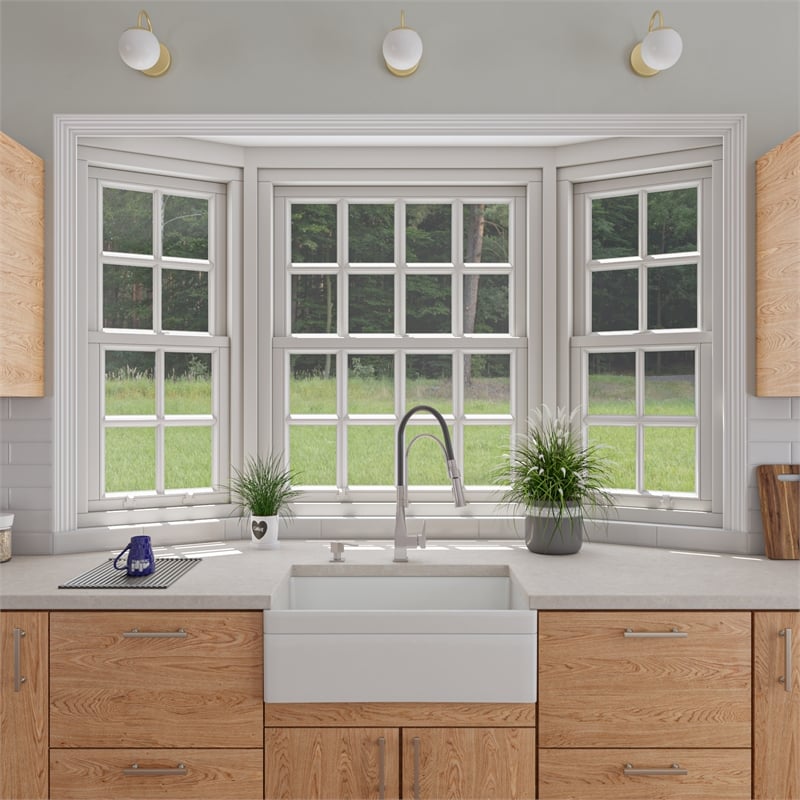 Pemberly Row Decorative Lip Apron Single Bowl Fireclay Farmhouse Kitchen Sink