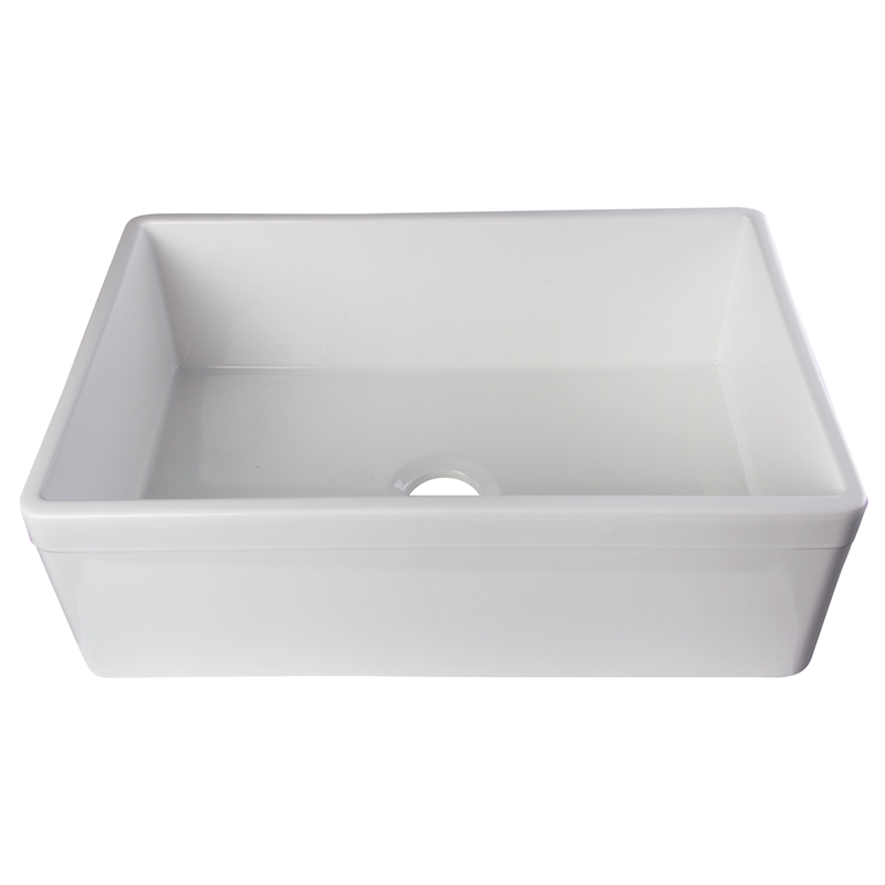 Pemberly Row Decorative Lip Apron Single Bowl Fireclay Farmhouse Kitchen Sink