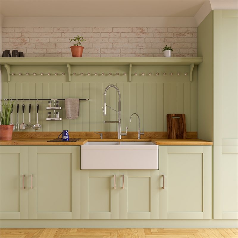 Pemberly Row Decorative Lip Apron Double Bowl Fireclay Farmhouse Kitchen Sink
