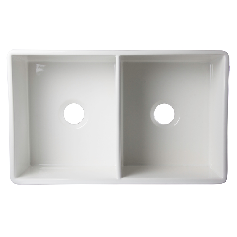 Pemberly Row Decorative Lip Apron Double Bowl Fireclay Farmhouse Kitchen Sink