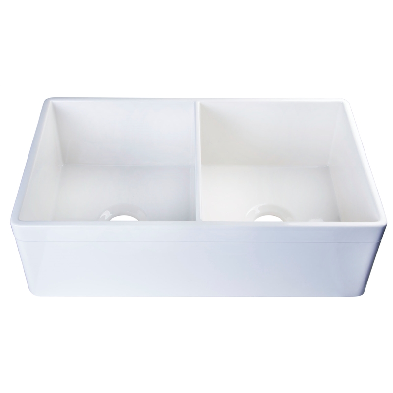 Pemberly Row Decorative Lip Apron Double Bowl Fireclay Farmhouse Kitchen Sink
