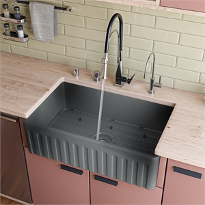 Pemberly Row Concrete 33&quot Reversible Single Fireclay Farmhouse Kitchen Sink