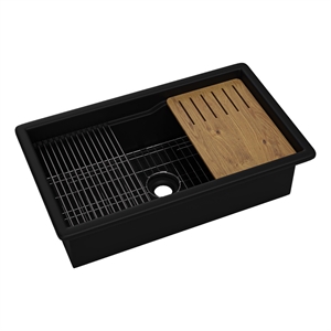 Pemberly Row Black 32&quotx19&quot Single Bowl Fireclay Undermount/Drop In Kitchen Sink