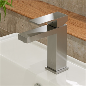 Pemberly Row Brushed Nickel Square Single Lever Bathroom Faucet
