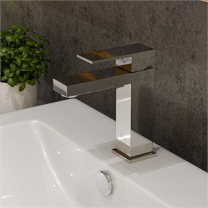 Pemberly Row Polished Chrome Square Single Lever Bathroom Faucet
