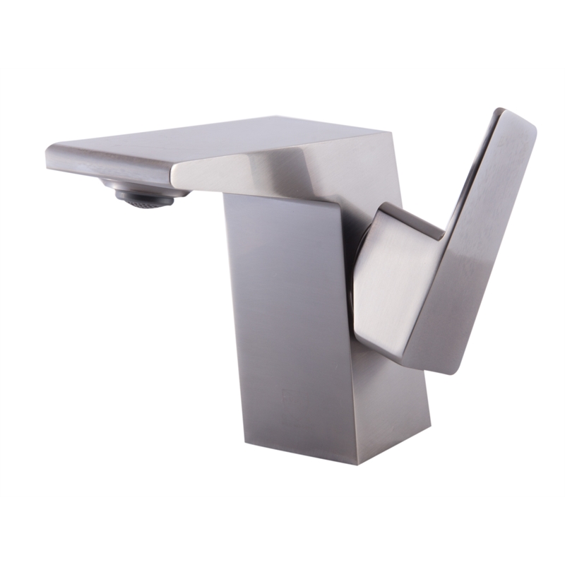 Pemberly Row Brushed Nickel Modern Single Hole Bathroom Faucet