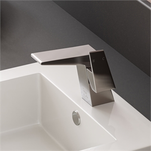 Pemberly Row Brushed Nickel Modern Single Hole Bathroom Faucet