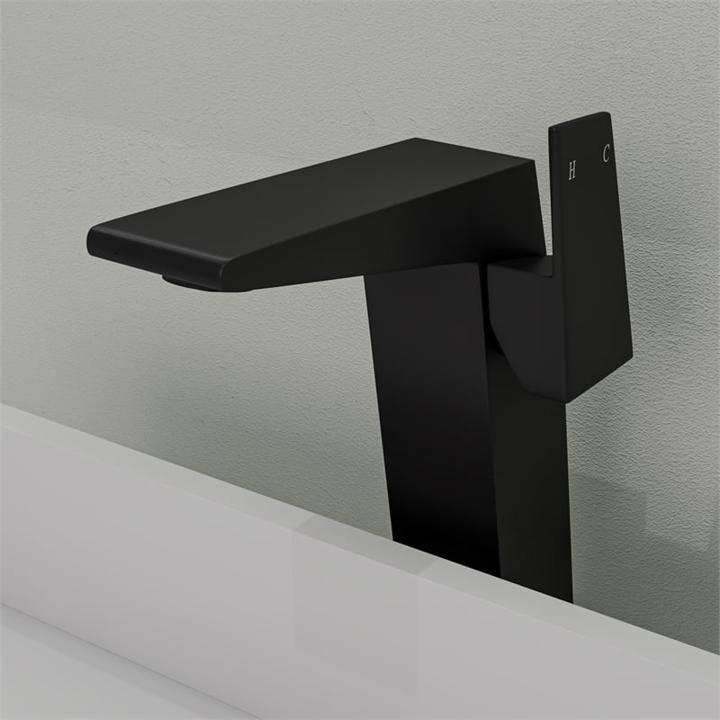 Pemberly Row Contemporary Black Matte Single Hole Tall Bathroom Faucet