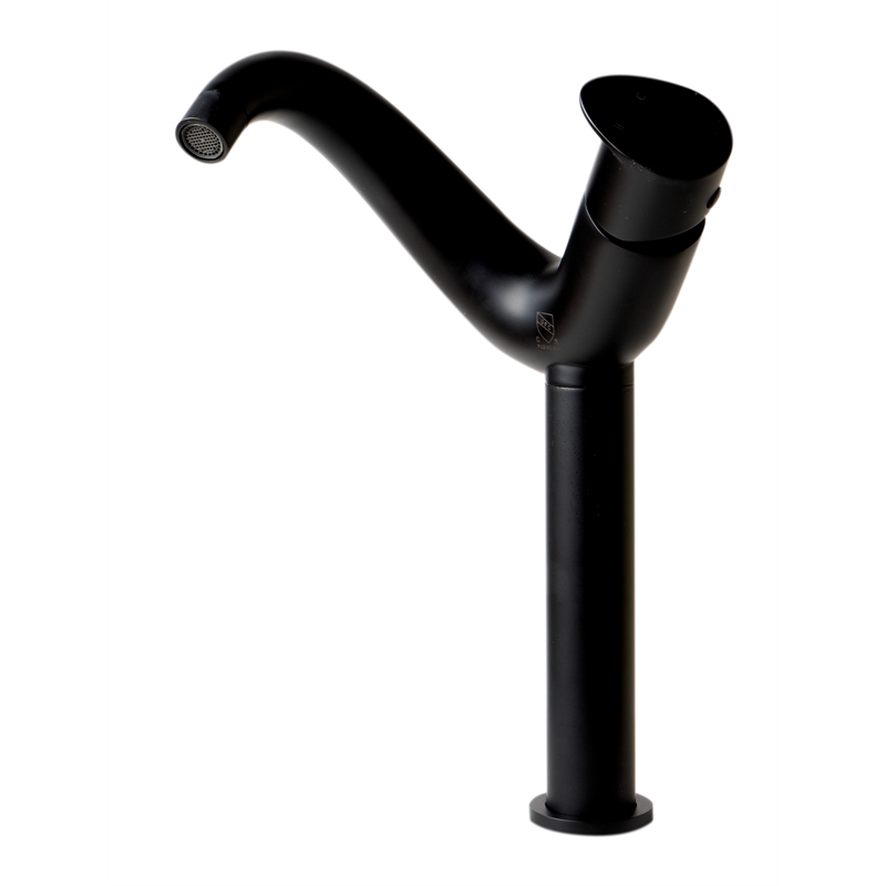 Pemberly Row Black Matte Tall Wave Single Lever Bathroom Faucet