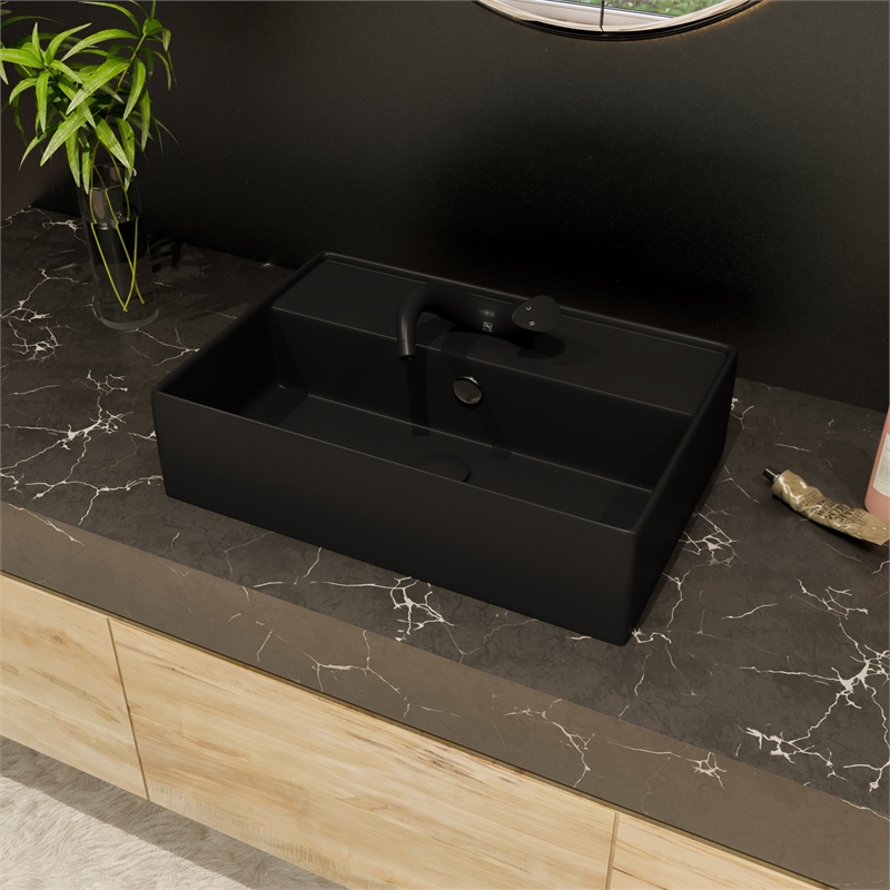 Pemberly Row Contemporary Black Matte Wave Single Lever Bathroom Faucet