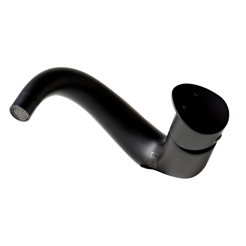 Pemberly Row Contemporary Black Matte Wave Single Lever Bathroom Faucet