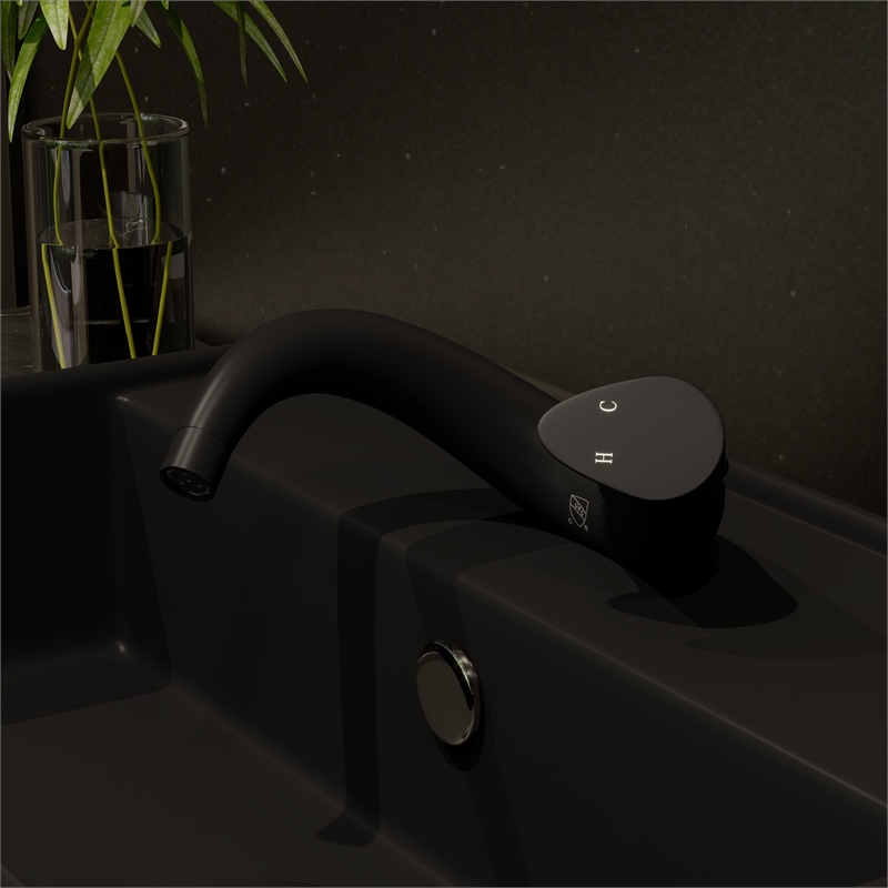Pemberly Row Contemporary Black Matte Wave Single Lever Bathroom Faucet