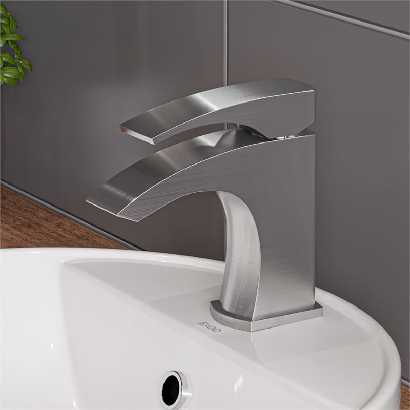 Pemberly Row Contemporary Brushed Nickel Single Lever Bathroom Faucet