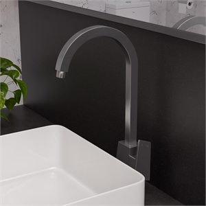 Pemberly Row Brushed Nickel Gooseneck Single Hole Bathroom Faucet