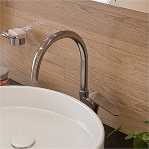 Pemberly Row Brushed Nickel Gooseneck Single Hole Bathroom Faucet