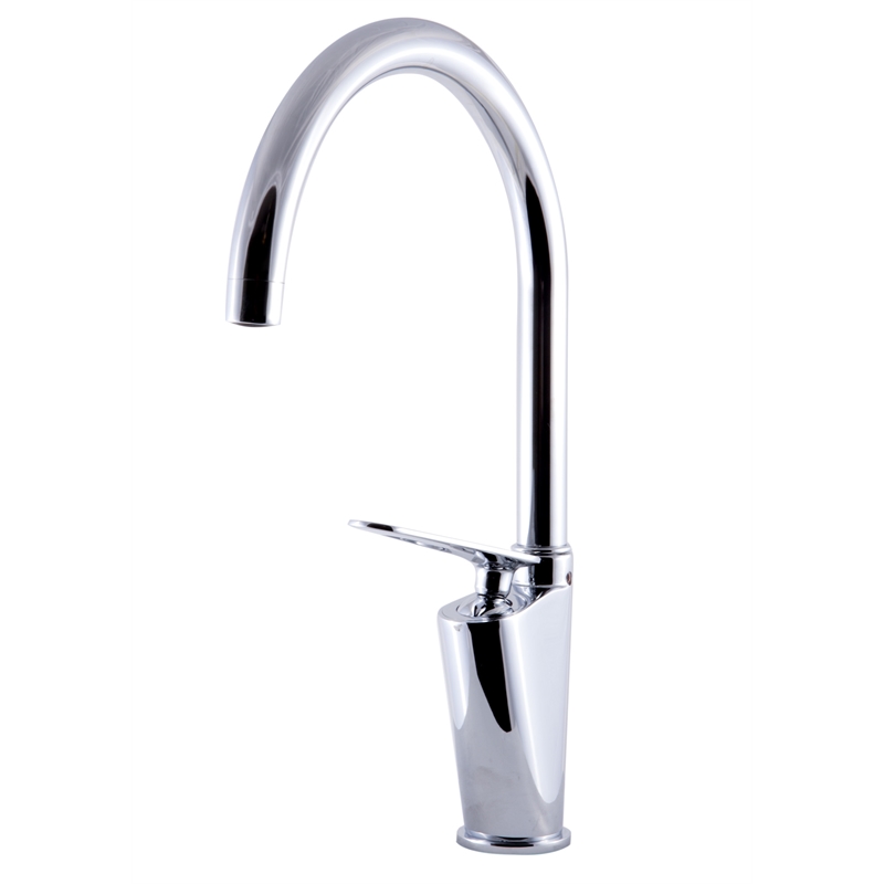 Pemberly Row Polished Chrome Gooseneck Single Hole Bathroom Faucet
