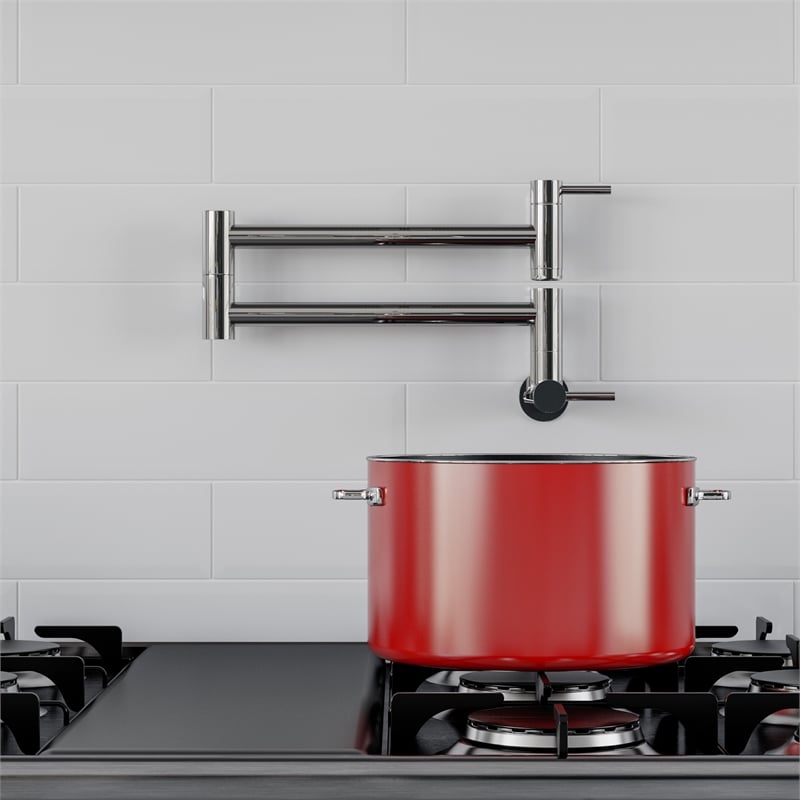 Pemberly Row Polished Stainless Steel Retractable Pot Filler Faucet