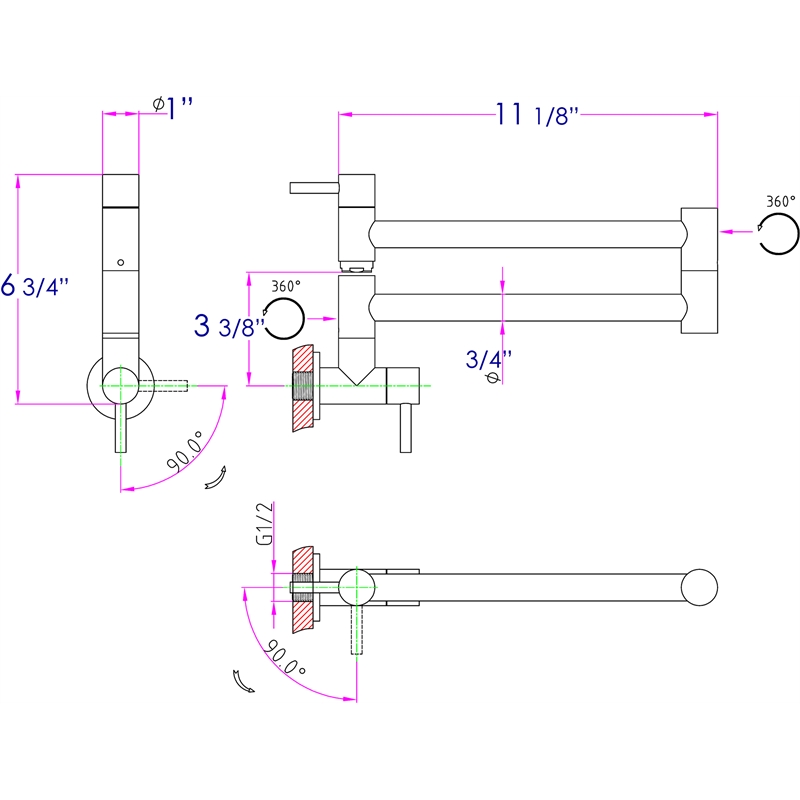 Pemberly Row Polished Stainless Steel Retractable Pot Filler Faucet