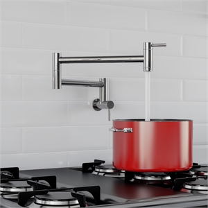 Pemberly Row Polished Stainless Steel Retractable Pot Filler Faucet