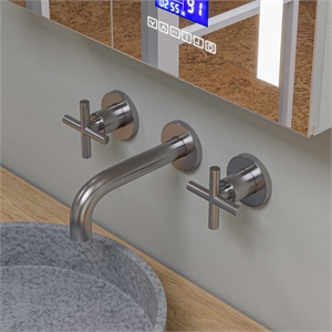 Pemberly Row Brushed Nickel 8&quot Widespread Wall-Mounted Cross Handle Faucet
