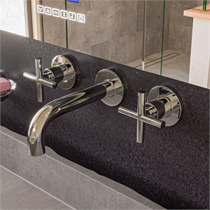 Pemberly Row Polished Chrome 8&quot Widespread Wall-Mounted Cross Handle Faucet
