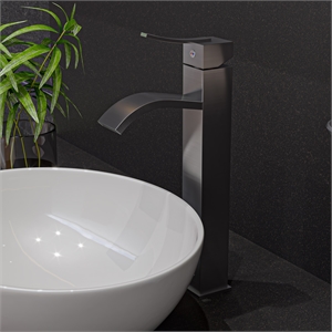 Pemberly Row Tall Brushed Nickel Tall Square Body Curved Spout Bathroom Faucet