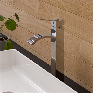 Pemberly Row Tall Polished Chrome Square Body Curved Spout Single Lever Faucet