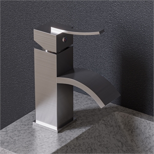 Pemberly Row Nickel Square Body Curved Spout Single Lever Bathroom Faucet