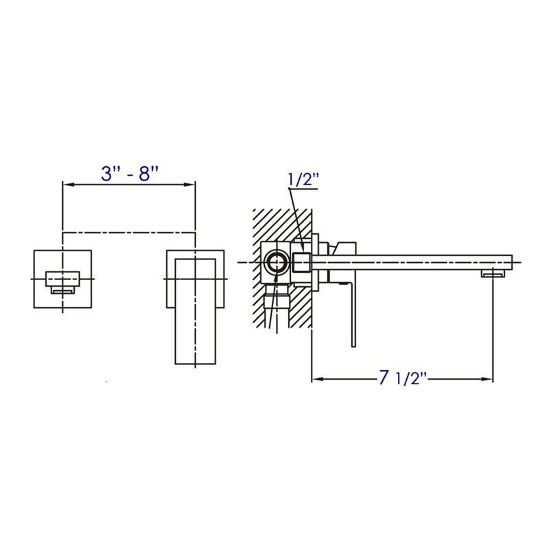 Pemberly Row Polished Chrome Single Lever Wallmount Bathroom Faucet
