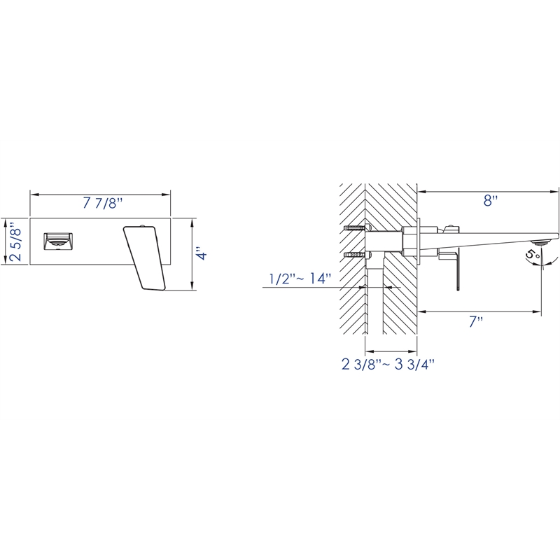 Pemberly Row Contemporary Brushed Nickel Wall Mounted Bathroom Faucet