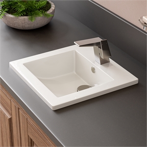 Pemberly Row White 17&quot Square Drop In Ceramic Sink with Faucet Hole