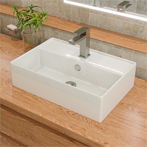 Pemberly Row White 24&quot Rectangular Above Mount Ceramic Sink w/ Faucet Hole