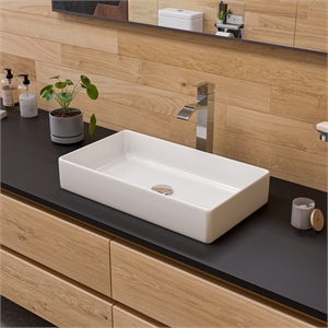 Pemberly Row White 24&quot Modern Rectangular Above Mount Ceramic Sink