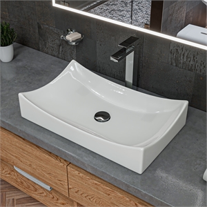 Pemberly Row White 26&quot Fancy Rectangular Above Mount Ceramic Sink