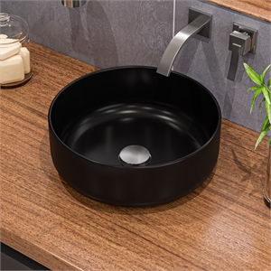 Pemberly Row Contemporary Black Matte 15&quot Round Above Mount Ceramic Sink