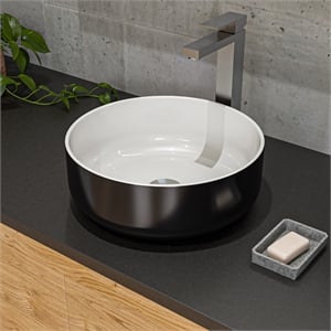 Pemberly Row Black & White 15&quot Round Above Mount Ceramic Sink