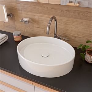 Pemberly Row Contemporary White 22&quot Oval Above Mount Ceramic Sink