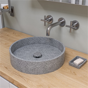 Pemberly Row 17&quot Round Solid Concrete Gray Matte Above Mount Bathroom Sink