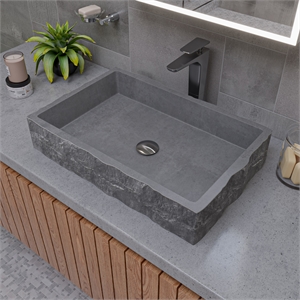Pemberly Row 24&quot Solid Concrete Chiseled Rectangular Above Mount Vessel Sink