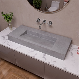 Pemberly Row Contemporary 48&quot Solid Concrete Rectangular Countertop Sink