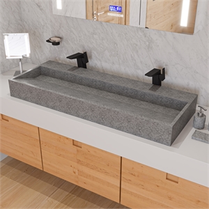 Pemberly Row 48&quot Solid Concrete Gray Matte Trough Sink for the Bathroom